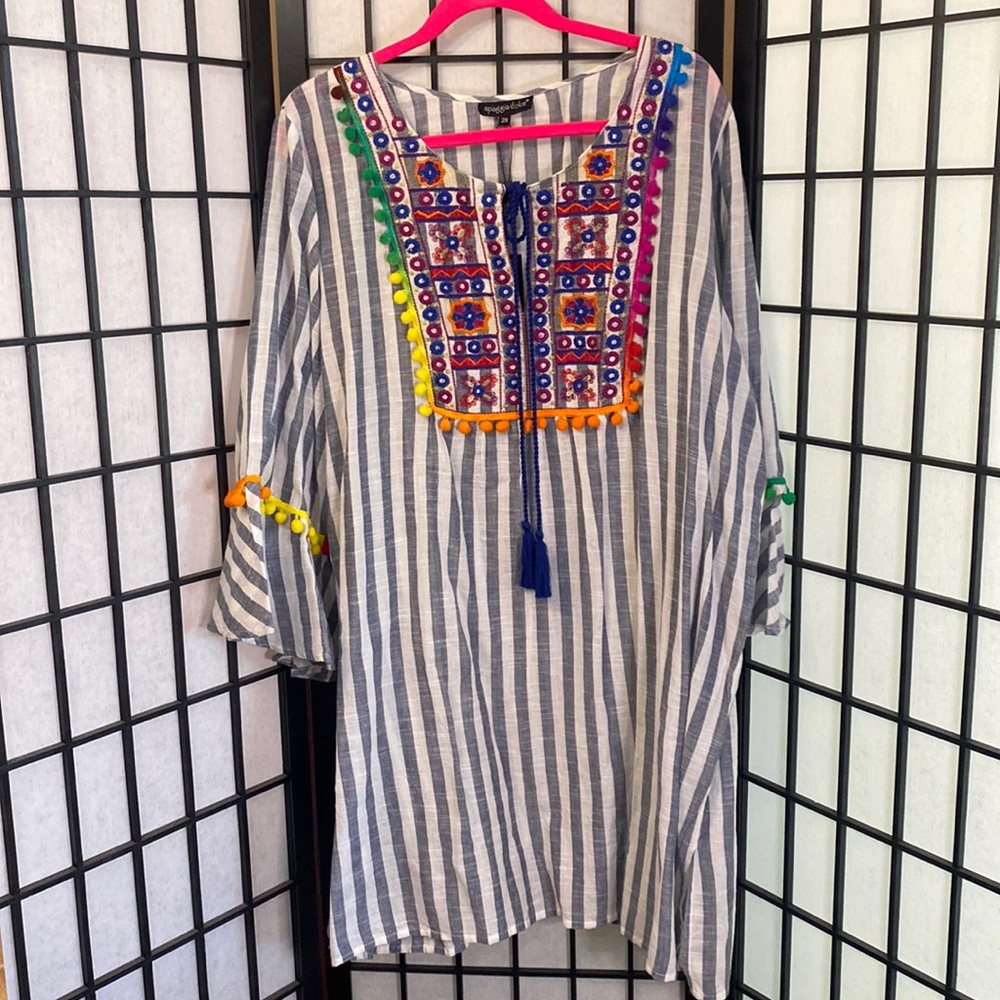 Linen Embroidered Swimsuit Coverup